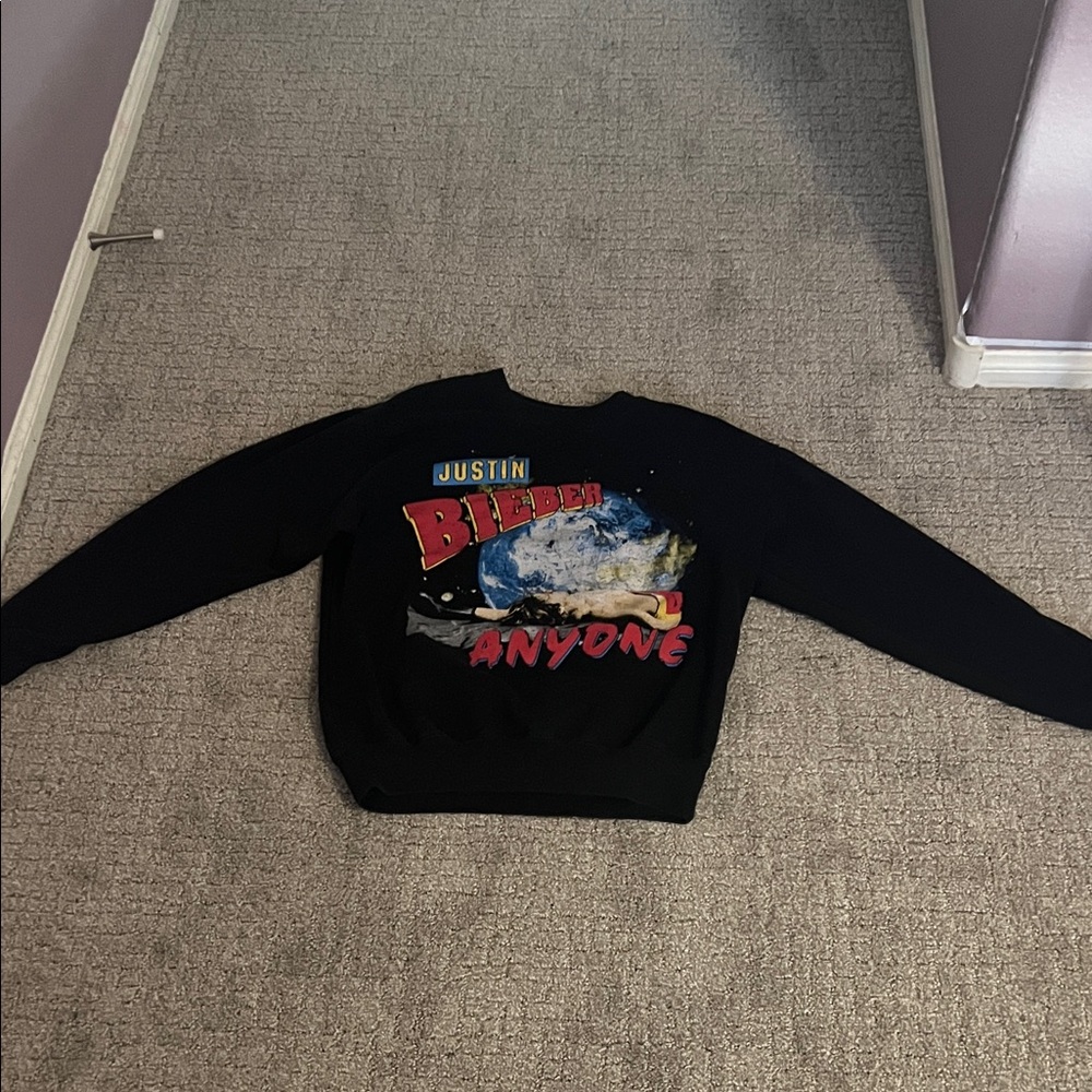 Justin Bieber Black Graphic Crewneck Sweater